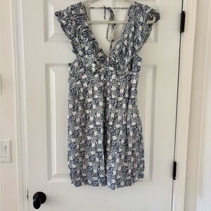 Anthropologie Blue and Cream Patterned Dress